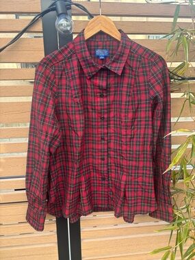 Pendleton Western Red Tartan Button-Down Shirt 100% Virgin Wool L